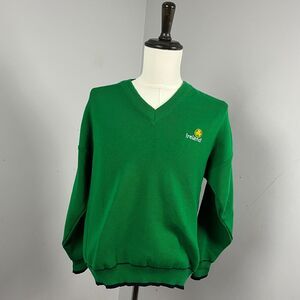Blarney Woolen Mills Green V-Neck Ireland Shamrock Sweater Acrylic Men's Medium